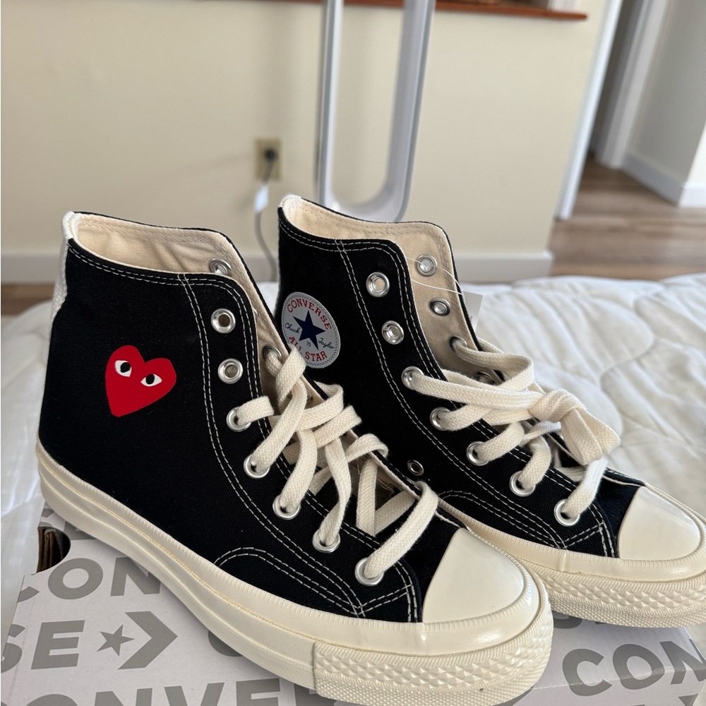 Converse Black High-Top Sneakers with Red Heart